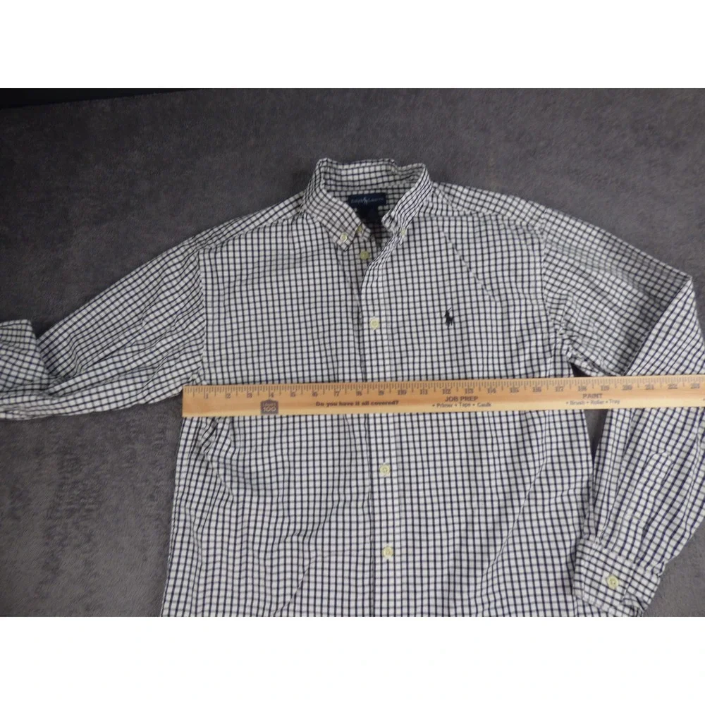 Ralph Lauren Boys Large Gingham Check Button Down Shirt Navy White Cotton L